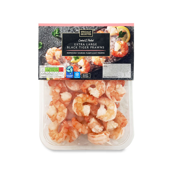 Specially Selected Cooked & Peeled Extra Large Black Tiger Prawns 300g